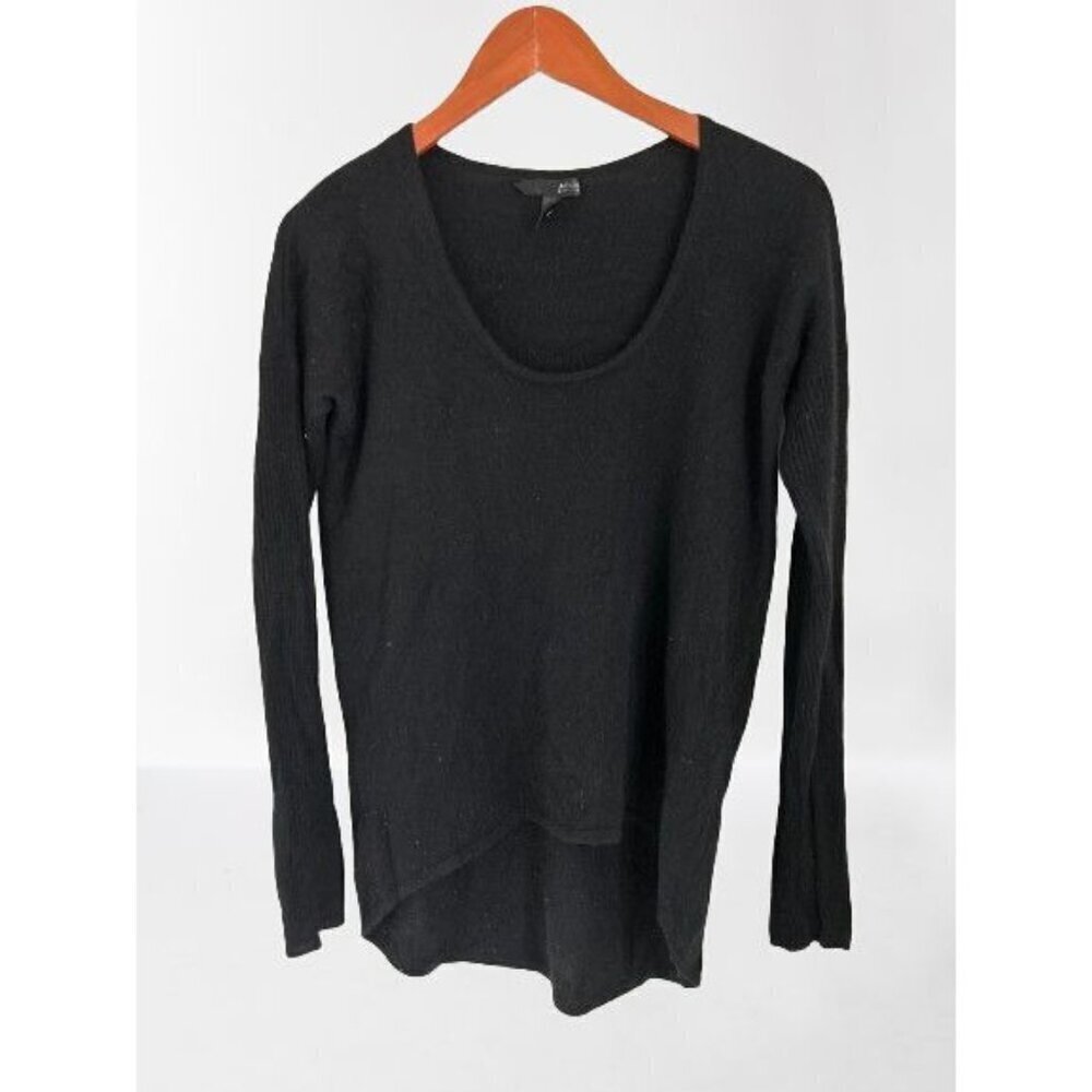 AQUA 100% Cashmere Sweater Black Deep Crewneck High Low Tunic Size Small